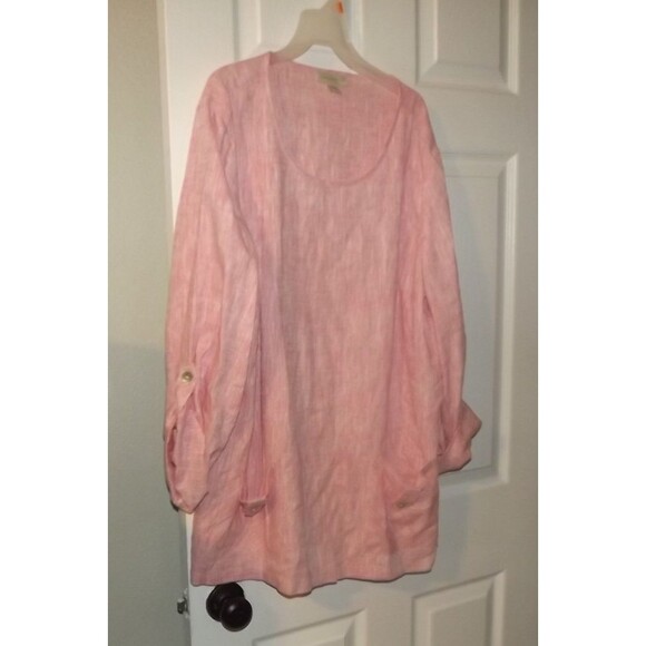 Appleseed's Linen Blend Pink Tunic Top Roll Tab Sleeve Size XL Coastal Beach - Picture 1 of 4